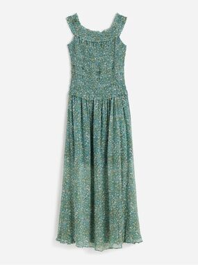 Madewell 
Smocked Floral Maxi Dress in a sheer formal drapey fabric.